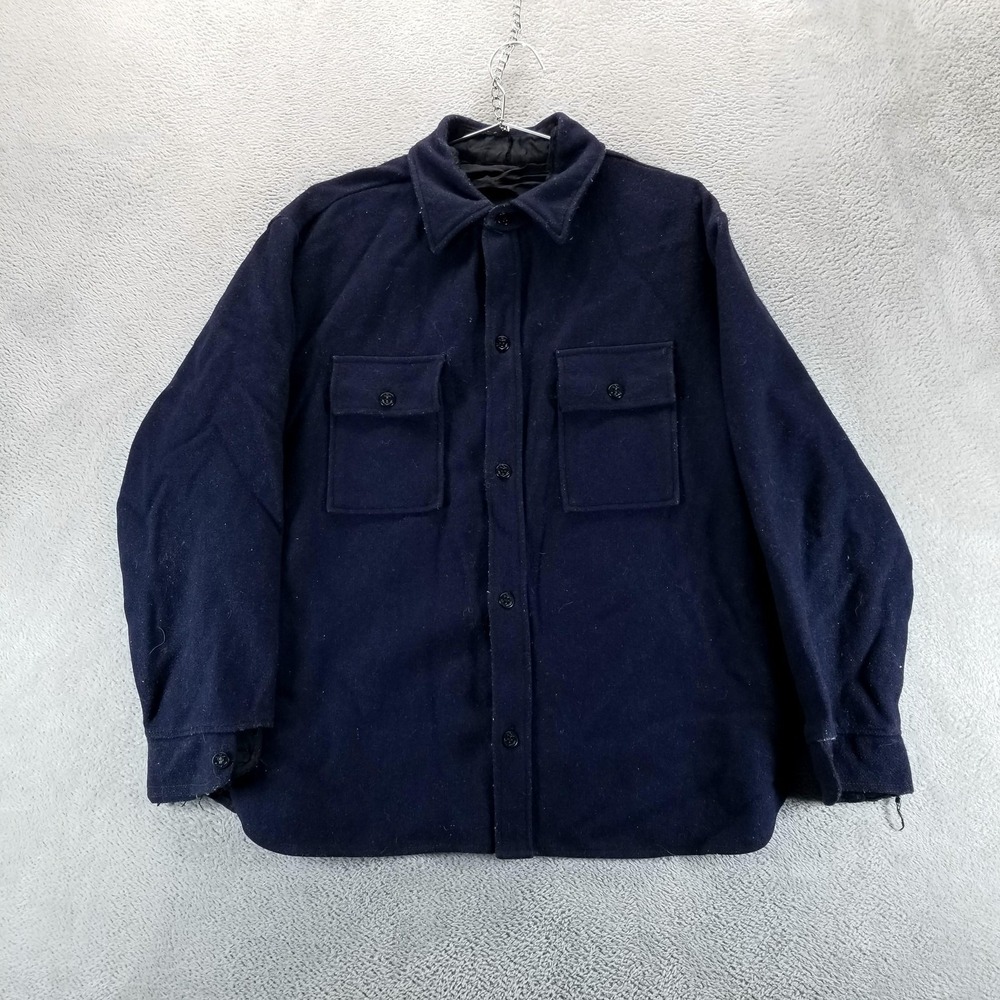 VTG US Navy Shacket Mens XL CPO Wool Anchor Buttons Pockets 70s Military
